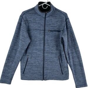 Overland Sheepskin Co Mens Full Zip Sweater Jacket SZ M Blue Heather Wool Blend
